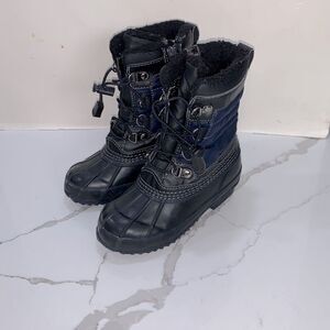 Lands' End Kids Winter Insulated Navy Blue Snow Rain Boots Boys Girls Toddler 11